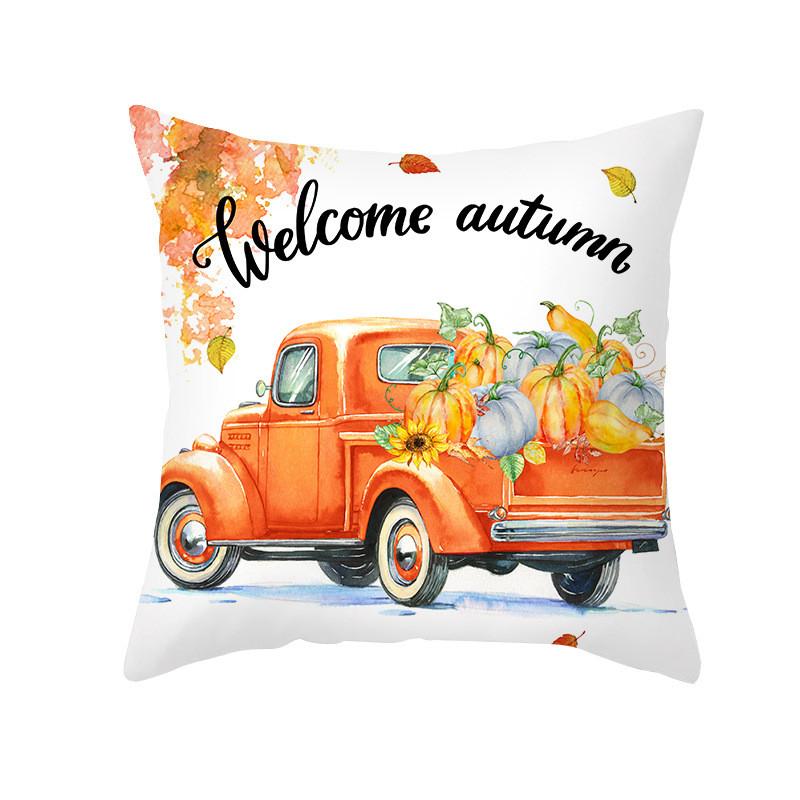 

45x45cm Maple Pumpkin Printed Thanksgiving Pillowcase Fall Harvest Peach Skin Sofa Decor Cushion Cover 45x45cm