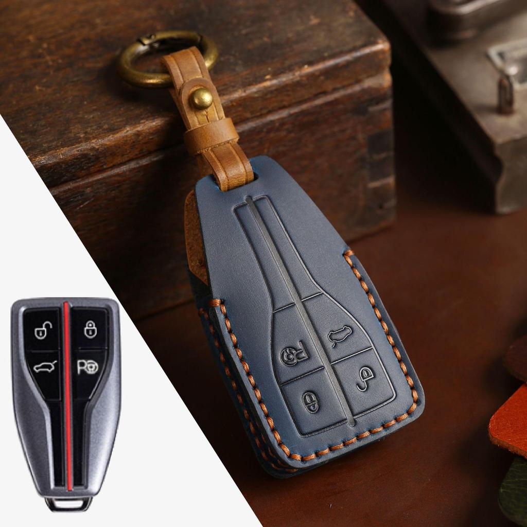 Husă cheie auto Hongqi - piele Crazy Horse, compatibilă cu modelele H5, H7, H9, HS7, HS9