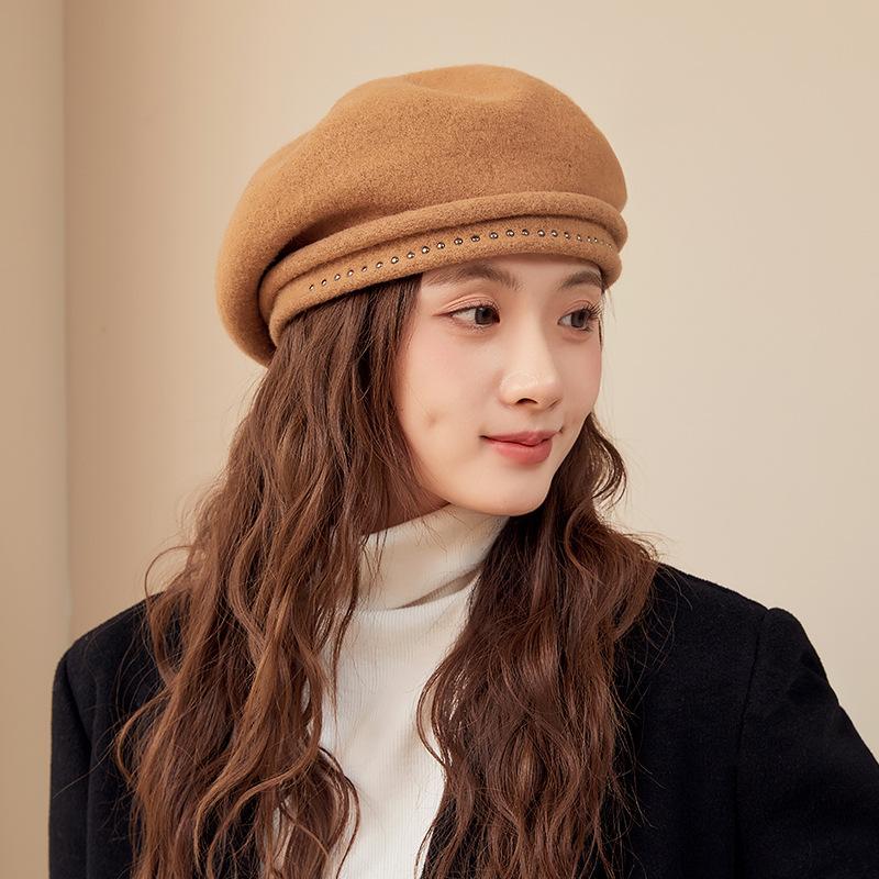 High-end Wool Beret Women's Autumn and Winter Retro Versatile Face Small Painter Hat Big Head Circumference Newsboy Hat