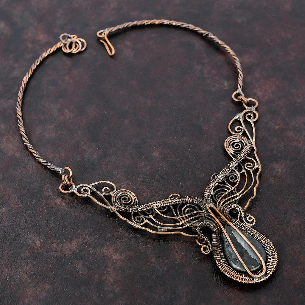 Labradorite Necklace Copper Wire Wrapped Necklace Adjustable Necklace Wire Wrap Gemstone Jewelry Handmade Dainty Copper Jewelry Wedding Gift