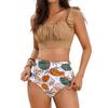 Women 2 Piece High Waisted Bikini Set, Floral Ruffle Tummy Control Swimsuit, Ruched Modest Full Coverage Bathing Suit