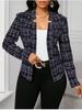 Podzim Zima Nový Kardigan Slim Fit Temperament Kostkovaný Dlouhý Rukáv Malý Kostým Módní Bunda