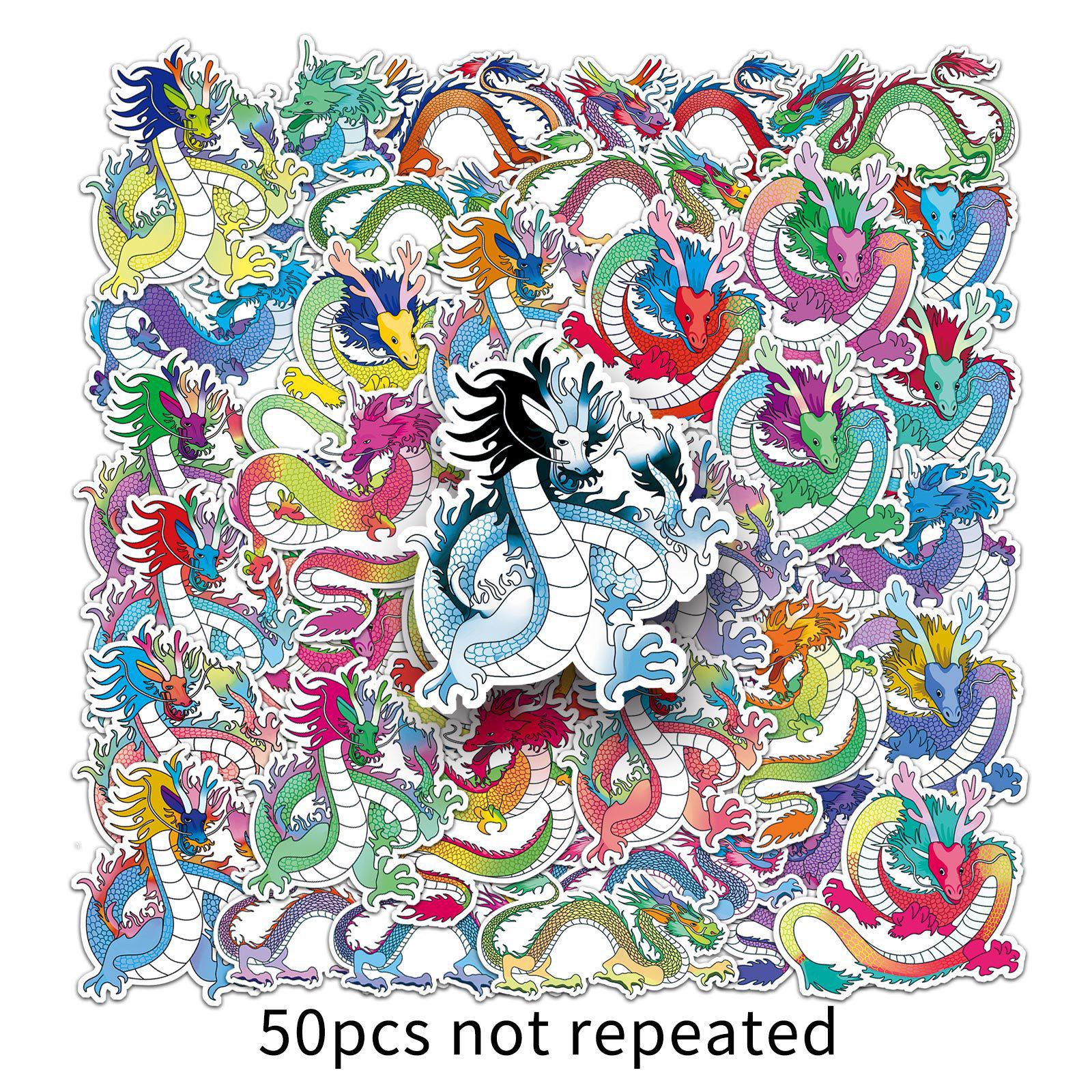 50 Sheets of Colorful Zodiac Dragon & Cartoon Animal Stickers: Waterproof Decorations for Journals and Phone Cases