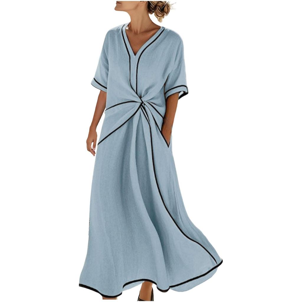 Dam Sommarklänning Kortärmad V-ringning Volang Casual Lös Långklänning