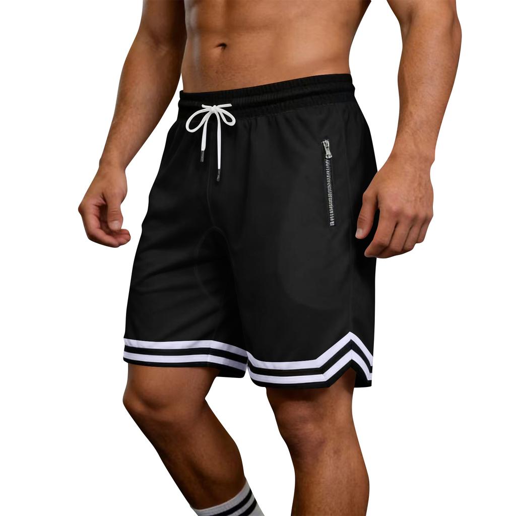 Men's Summer Drawstring Athletic Shorts Loose Fit Gym Training Shorts with Side Zipper Pockets Lightweight Breathable Fabric