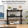Clamp Desk Shelf for Office Supplies, Two-Level Metal Desktop Storage with Edge Mounting, Cord Routing, and Black Finish for Study Desks