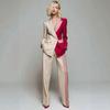 Completo Donna Splicing Design 2 Pezzi Giacca Pantalone Revers a Punta Pendolare Ufficio Palcoscenico Occasione Formale