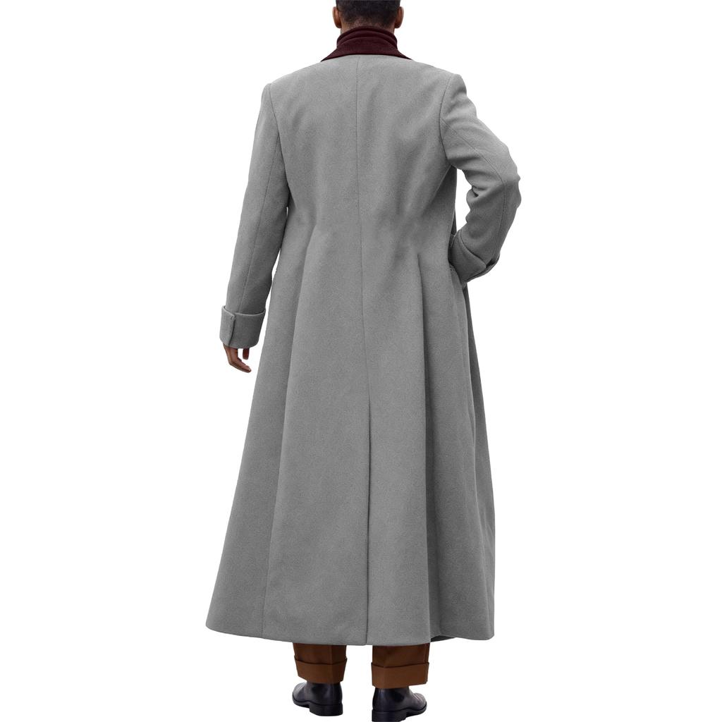 Palton lung britanic de culoare uni pentru bărbați, la modă, pardesiu cald de lână