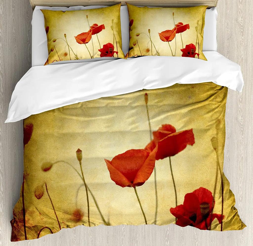 Floral Bedding Set Comforter Duvet Cover Pillow Shams Poppies Of Spring Season Pastoral Flowers Bot Bedding Cover Double Bed Set