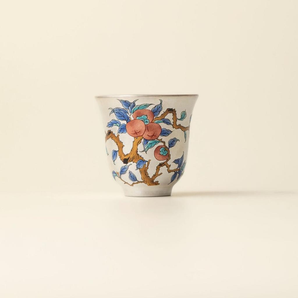 50ml Vergoldet Silber Kaki Ruyi Teetasse Retro Teeschale Wasserkrug Teeverkostungs-Meditationsbecher Chazhan Meistertassen Chinesisches Teeset