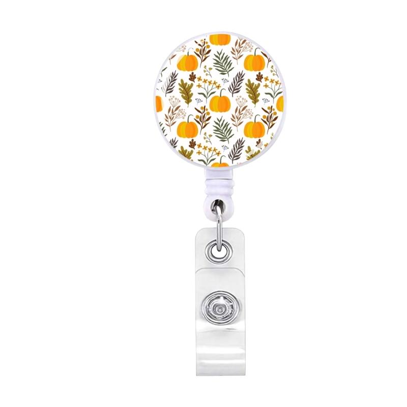 Flower Print Badge Holder Retractable Badge Holder Rotating ABS Badge Holder with Metal Clip for Nurse Doctor Student