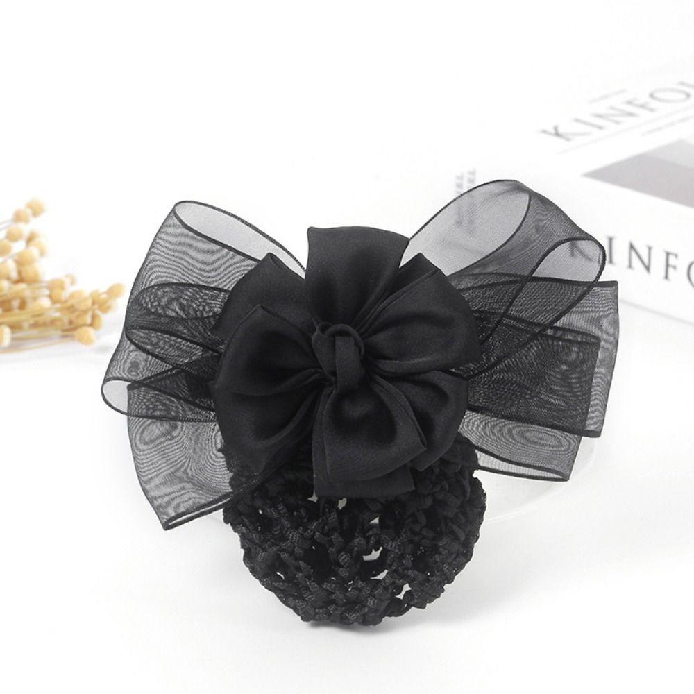 Ponytail Clip Crochet Bun Net Korean Style Bow Hair Net Detachable Flower Snood Spring Clip  Girls