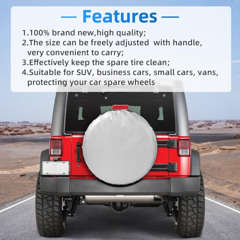 QC 4Pcs Tire Cover Case Black Silver Car Spare Tire Cover Storage Bags Carry Tote Polyester Tire For Cars Wheel Protection Cover