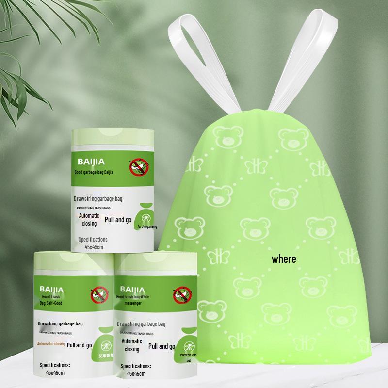 

Мешки для мусора с ароматом полыни, отпугивающие комаров, с затягивающимся шнурком, утолщенные и дезодорирующие для использования на кухне 45-50 bags per roll