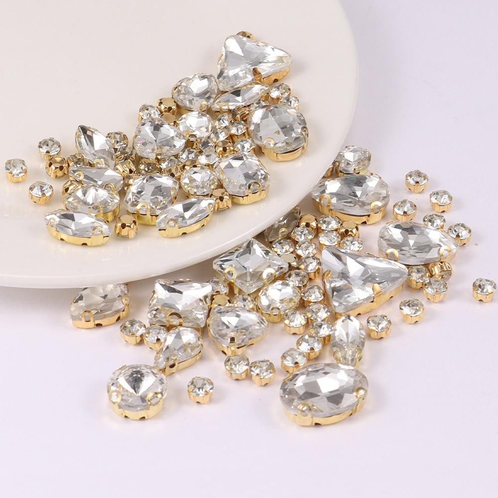 

Sew On Rhinestones, Choupee 130PCS Sew On Glass Rhinestone Metal Back Prong Setting Sewing Claw Rhinestone Mixed Shapes