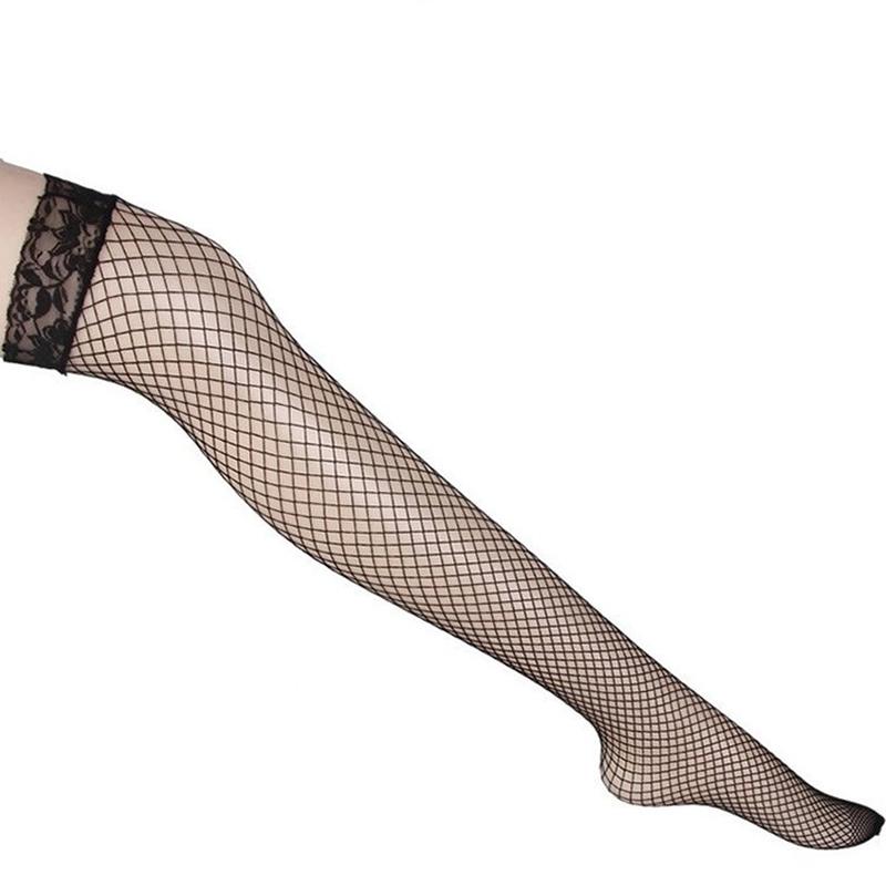 Black Lace Anti-Slip Stocking Women'S Tight Fishnet Summer Lace Hight Stocking Hollow Mesh Long Solid Socks Hold-Ups