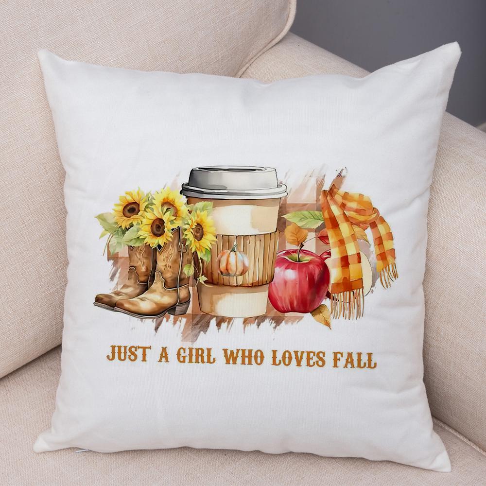 Happy Harvest Season Pillowcase Double Print Fall In The Air Cushion Cover Soft Plush I Love Autumn Pillowcase for Sofa Home Car