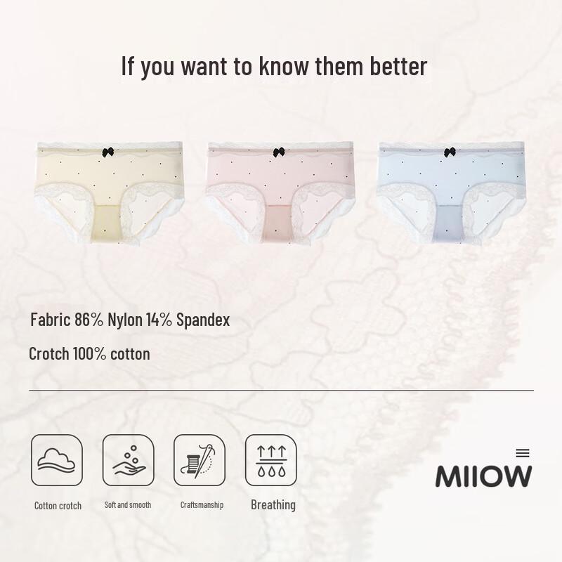 MaoRen Women's Ice Silk Antibacterial Lace Mid-Waist Briefs