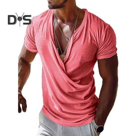 Bărbați tricou V-neck mânecă scurtă casual topuri Lejer croială culoare solidă respirabil material pulover topuri Home Gym Street Wear