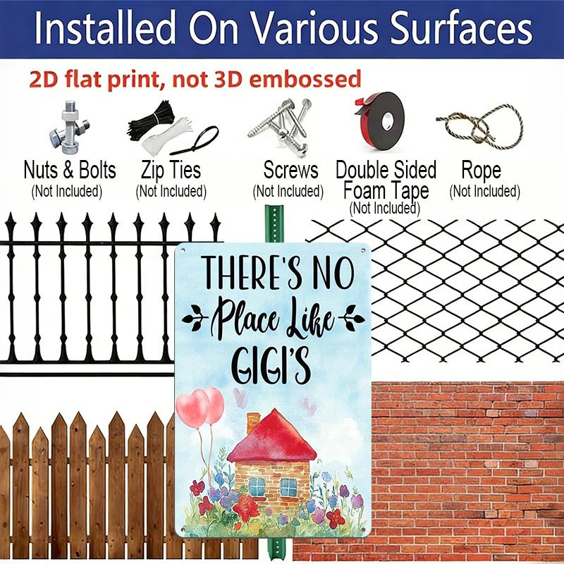 2D Flat Decorative 8×12 Inch Aluminum Plaque Metal Sign | There's No Place Like Gigi's Watercolor House & Floral Design, Mother's Day Gift, Ideal for