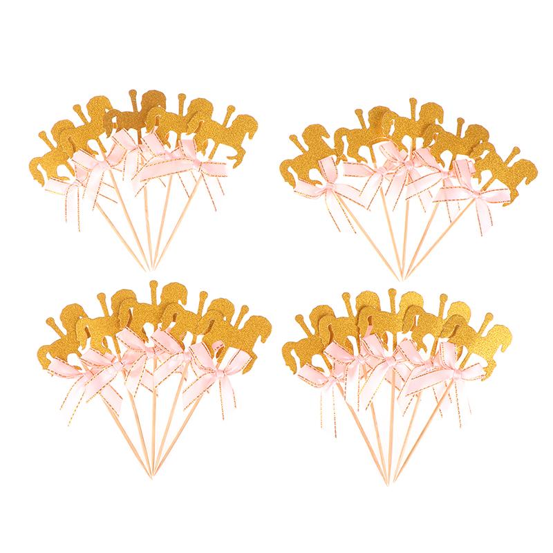 20Pcs Lovely Carousel Shape Cake Toppers Delicate Cupcake Dessert Toppers Table Decor Carousel Cake Fruit Card Insertion