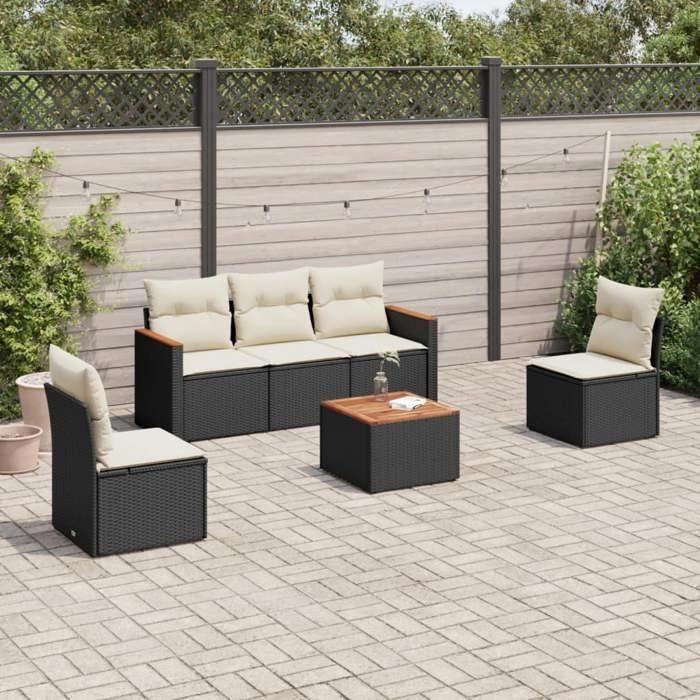 VidaXL Garden Lounge Set with Cushions 6 Pcs, Patio Sofas, Patio Furniture Set, Outdoor Furniture, Black 3225853