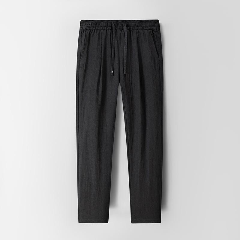 Men's Breathable Lyocell Linen Summer Trousers - Casual, Comfortable, Elastic Waist, Straight Leg, Solid Color.
