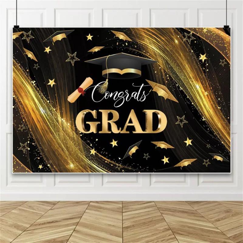 Graduation Background Cloth Black Gold Party Decoration Photo Birthday Picture Making