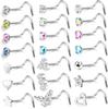 Bobisty 21Pcs Nose Studs 316L Surgical Steel for Women Men Colorful CZ S/L Shaped Nose Stud Screw Nose Piercing Jewellery 20G