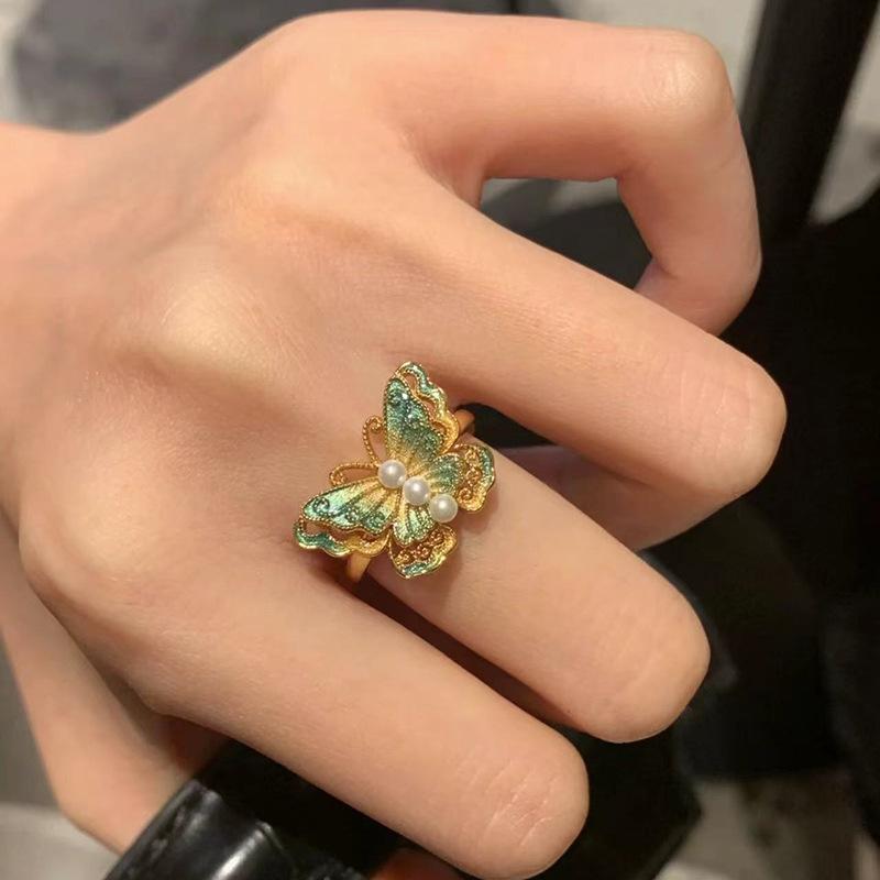 Golden Flower Butterfly Ring Women's Niche Light Luxury High Sense Versatile Open Ring Index Finger Ring New Jewelry