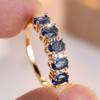 Single Row Blue Crystal Cute Oval Stone Rings For Women Vintage Gold Color Engagement Wedding  Bridal Birthday Gifts