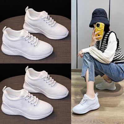 2024 Herbst Koreanischer Stil Damen Weiß Höhenverstärkende Atmungsaktive Sportschuhe
