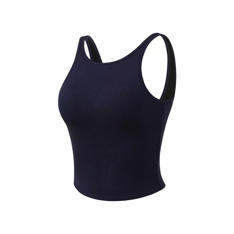 

2026 Women s Summer Backless Camisole Top with Chest Pads and Wide Straps S темно-синий