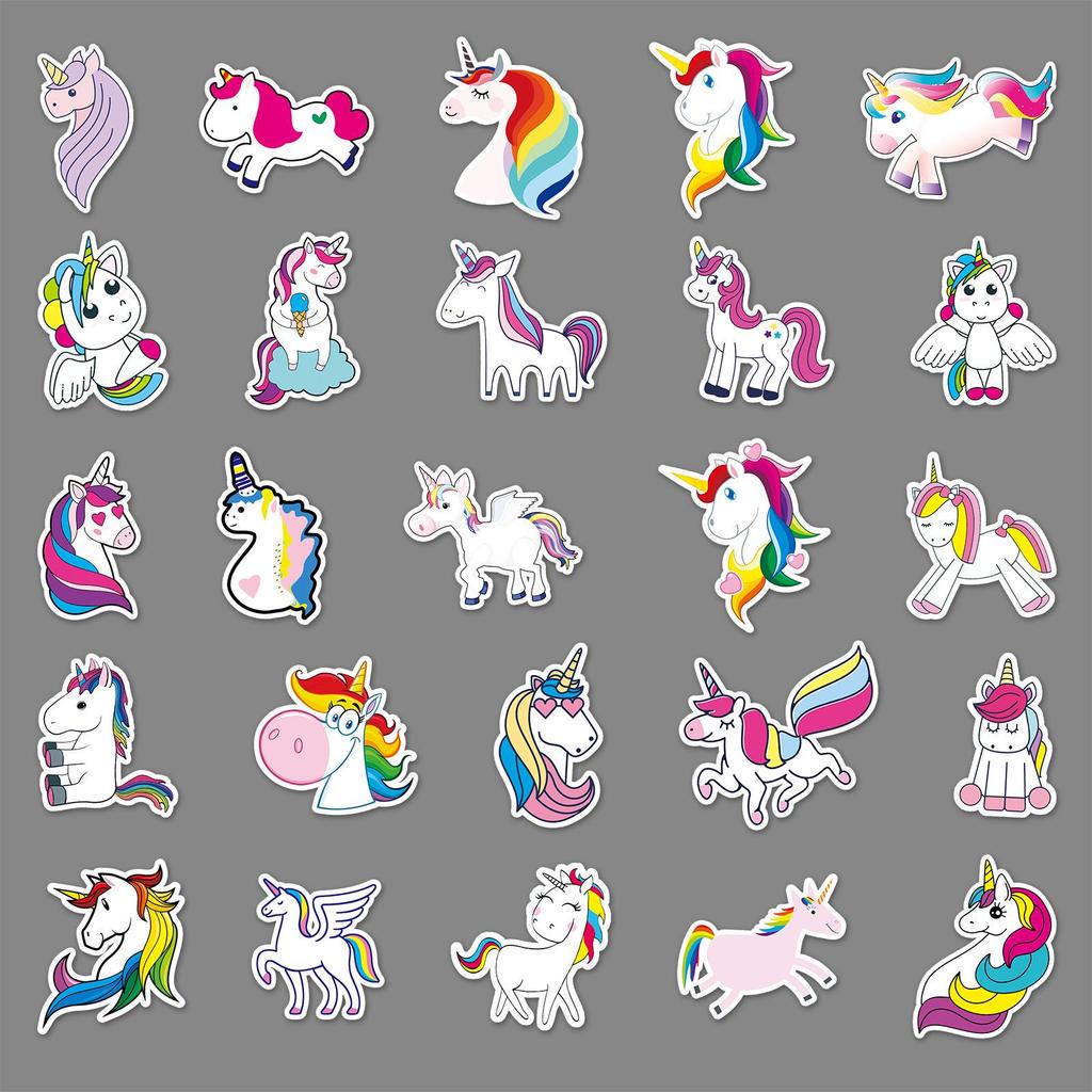 50 Rainbow Horse Cute Cartoon Stickers: Waterproof, Self-Adhesive for Laptops, Suitcases, Cars, and Phones.
