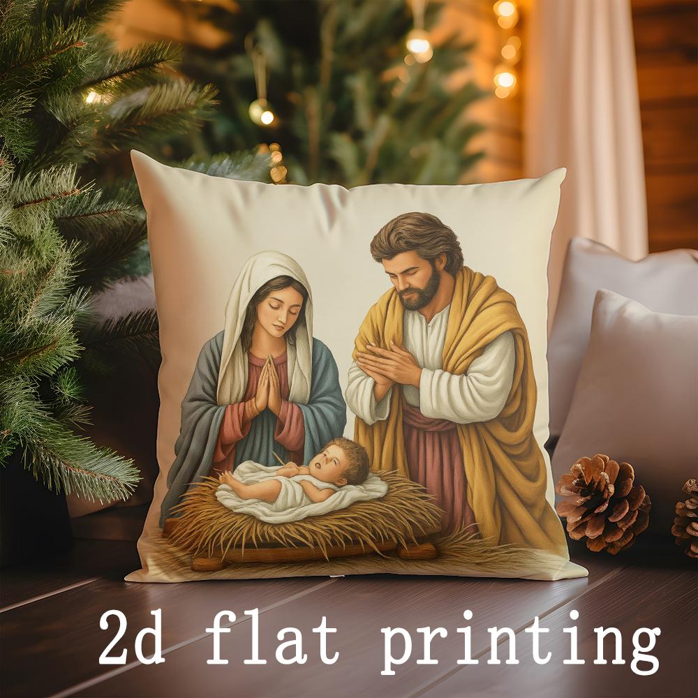 Home Decor Christmas Nativity Scene Pillows Suitable For Sofa Bedroom Car Pillow Cover Cushion Rectangular Back Cushion