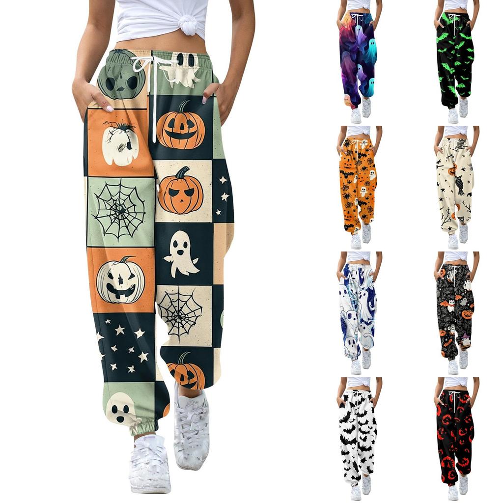 Women's Halloween Print Joggers Drawstring Elastic Waist Tapered Leg Casual Sweatpants