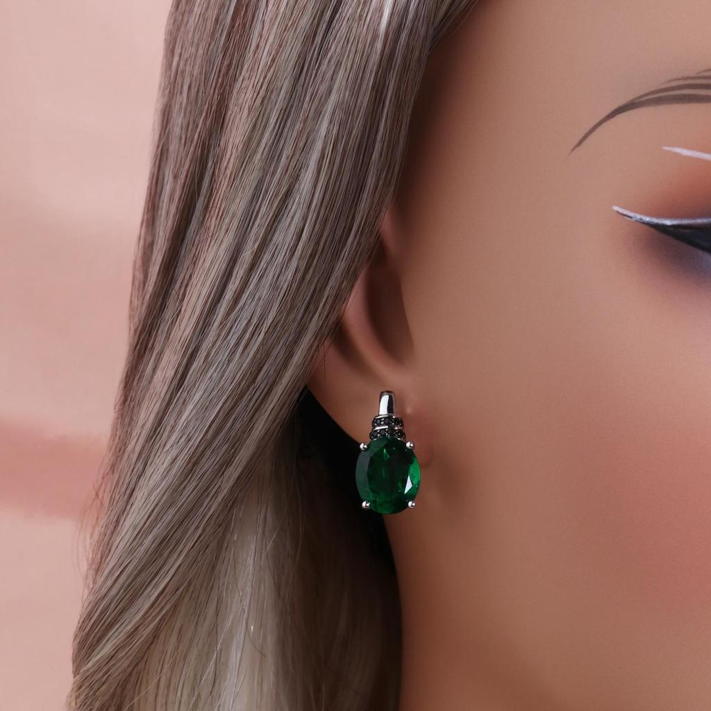 Gorgeous clasp earrings Created oval 10*12mm emerald nano 925 sterling silver fine jewelry for women's party daily wear