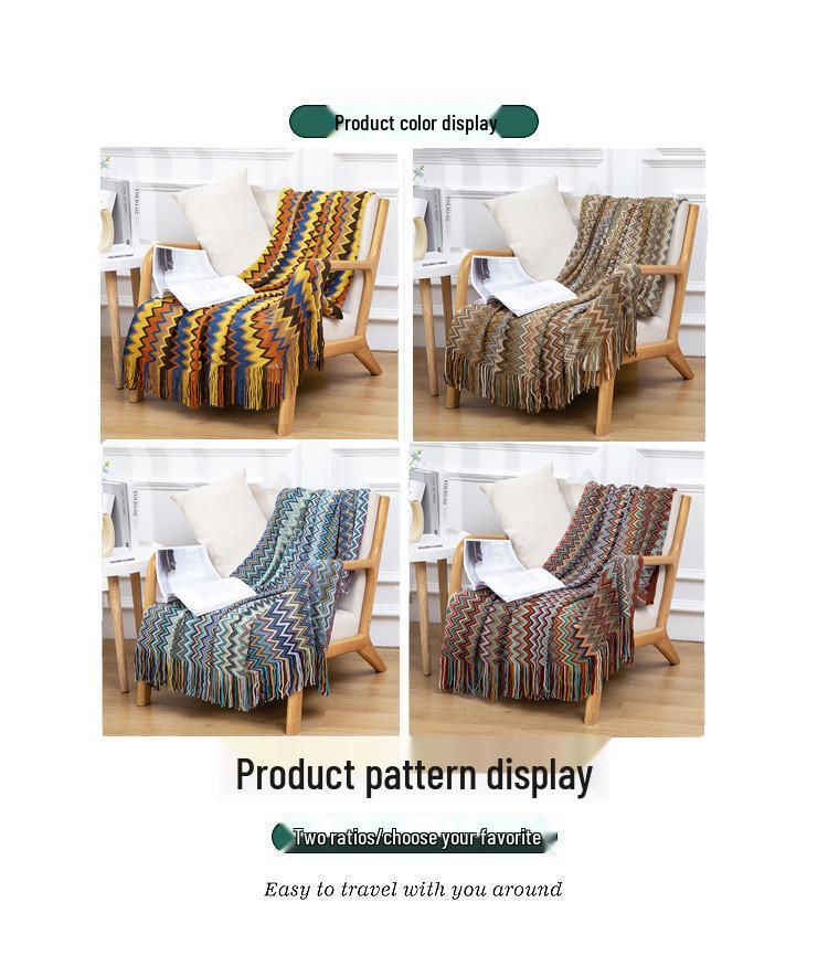 Bohemian Tassel Knit Office Sofa & Bed Throw Blanket
