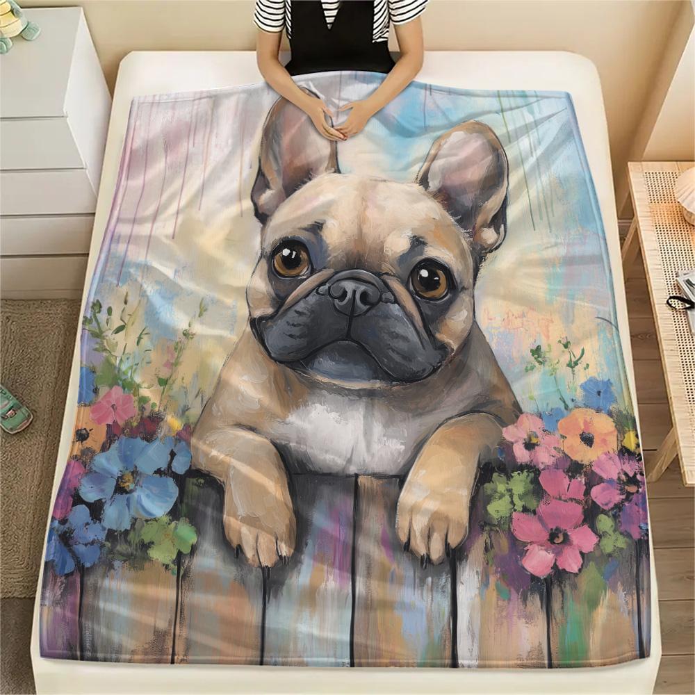 Flower Fence Dogs  Print Flannel Blanket, High quality Comfortable for All Seasons, Home Decor, Warmth and Comfort