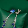 Genuine Sterling Silver Enamel Art Vintage Style Butterfly  earrings with Blue Lapis Lazuli Gemstone tassels Stud Earrings Handcrafted