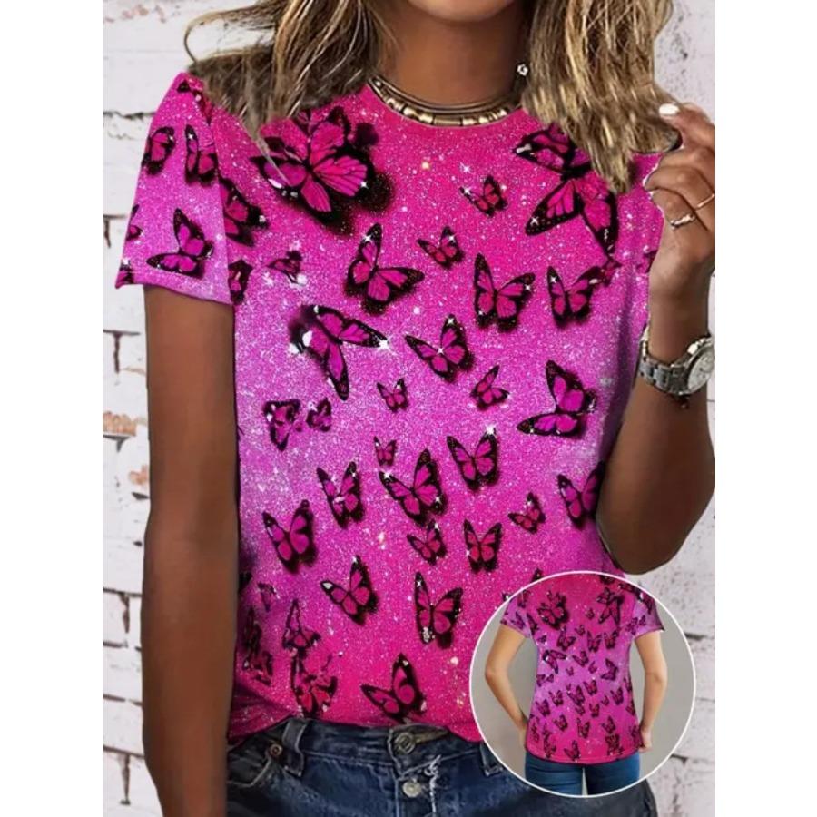 Women's Fashion Loose Casual Short SleeveTDigital Print Round Neck T-Shirt