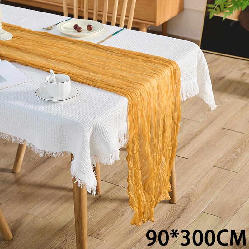 Cheesecloth Table Runner Gauze Tablecloth Semi-Sheer Crinkle Table Cover Boho-style table runner 180*90/90*340cm