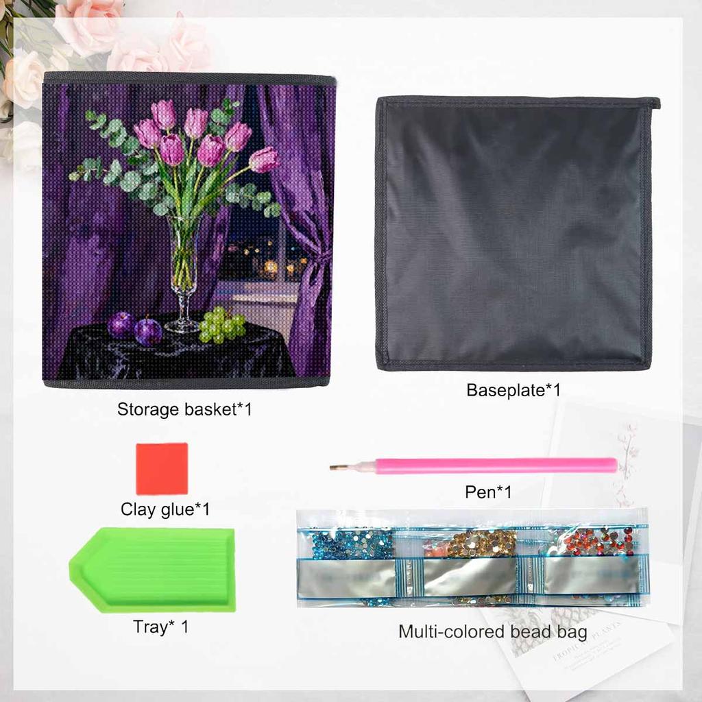 5D Diamantmalerei Aufbewahrungskorb Blume Vollrunde Bohrmaschine Mosaik Diamantstickerei Glaube im Herzen Kreuzstichsets Heimdekor Heimdekor