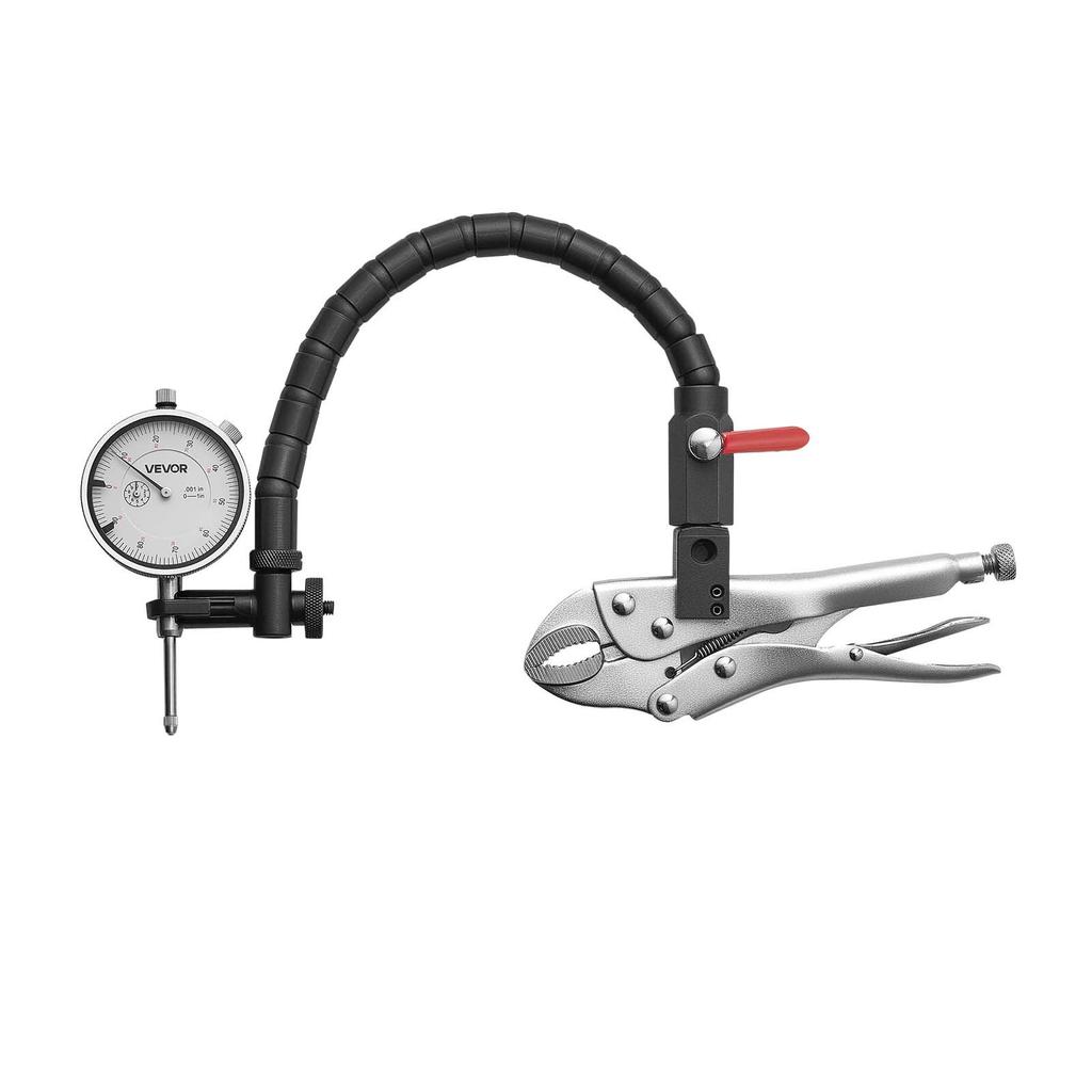 VEVOR Dial Test Indicator with 360 Degrees Flexible Arm and 360 Degrees Locking Pliers, 0.03 Mm Accuracy, 0-25.4mm Range