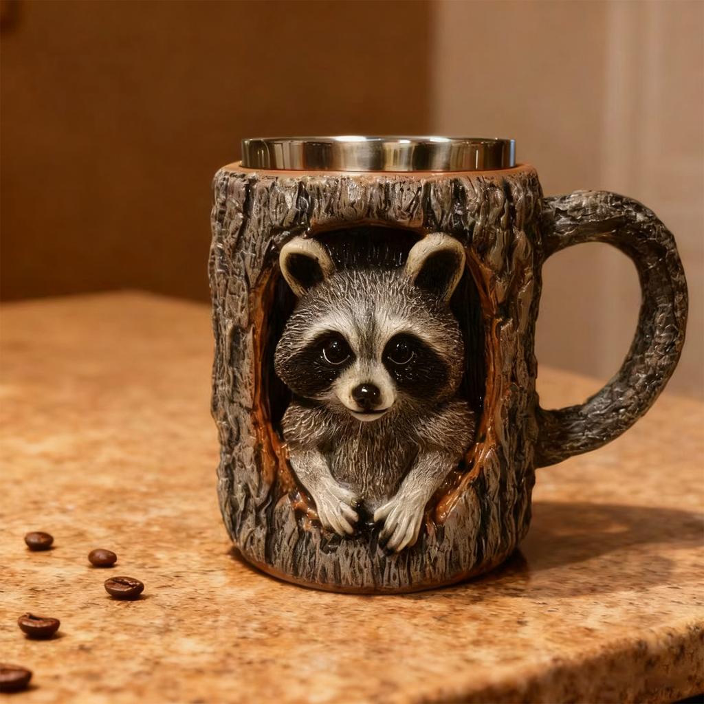 Handcrafted Synthetic Resin Stainless Steel Cute Animal Tree Hole Mug