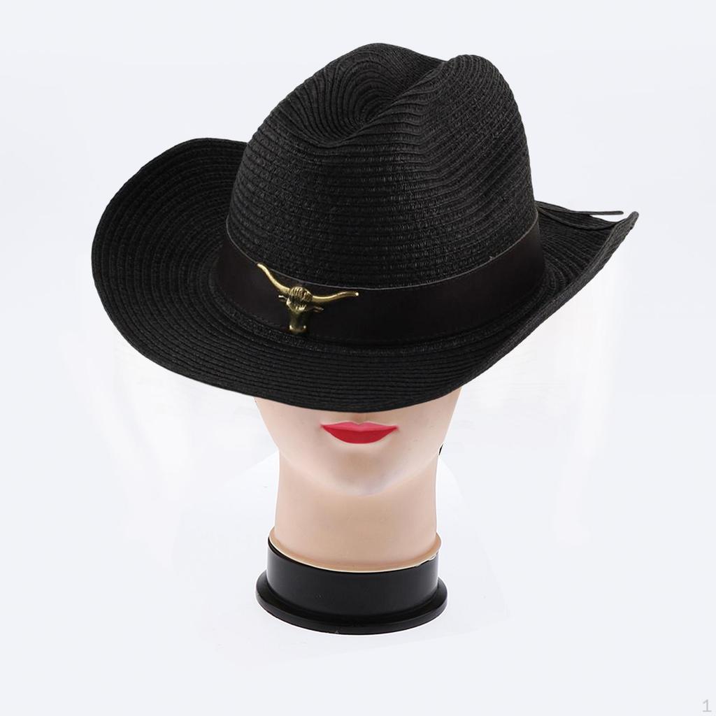Classic Western Cowboy Hat Sun Cow Decorate Wide Brimmed Costume Unisex for Cowgirl Outdoor