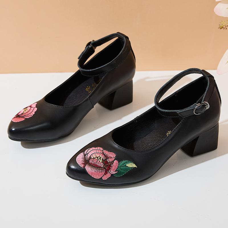 Fashion GKTINOO Handmade 2025 Spring Autumn Comfortable Women Genuine Leather Women's Shoes Pointed Toe Embroidery High Heels Pumps