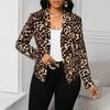 Damen S Eleganter Blazer Jacke mit Leopardenmuster und langen Ärmeln