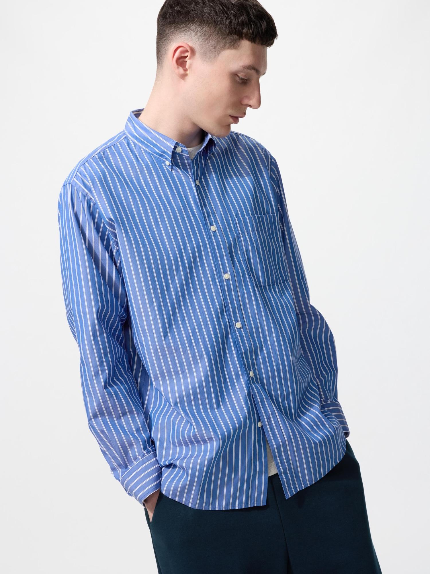 

Uniqlo Japan Broad Shirt Stripes Button Down 66 BLUE/4XL