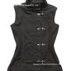 Retro Black Slimming Stand Collar Vest with Metal Buckle Design